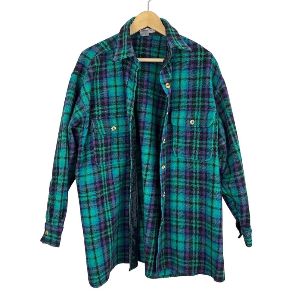 Vintage Robert Stock 90s Oversized Wool Plaid Button Down Jacket Shacket Sz M